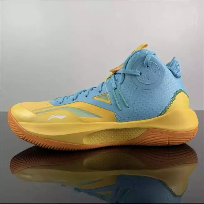 Li Ning Sonic 9 Team C.J. McCollum Mid Professional Basketball Shoes Blue Yellow