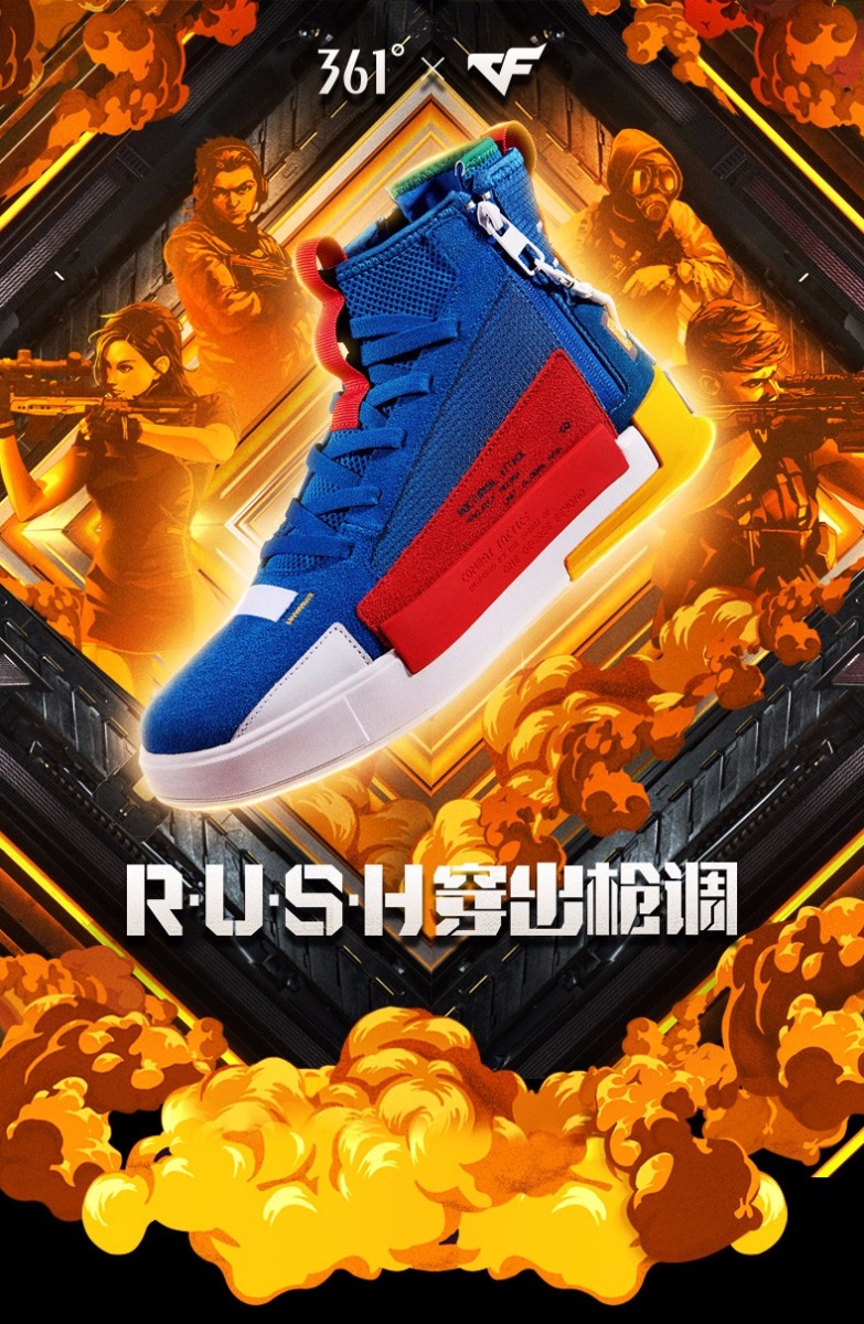 361° x Fire Line Shoes「CF Joint Name - Medal 」Men's High Basketball Shoes - Tooling blue/ Hot red 