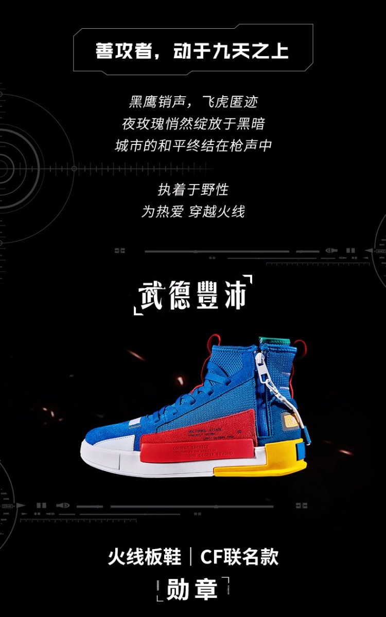 361° x Fire Line Shoes「CF Joint Name - Medal 」Men's High Basketball Shoes - Tooling blue/ Hot red 
